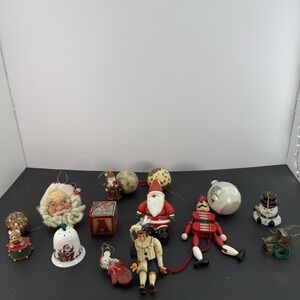 Vtg Lot of 14 Assorted Christmas Ornaments - Santa - Snowman & More